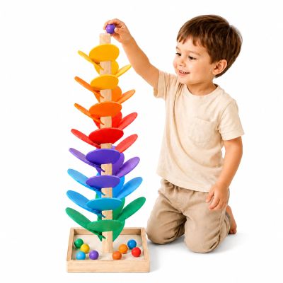 Wooden Music Tree Toy, Montessori Ball Drop Tree with 12 Colorful Wooden Balls, Tracks for Rolling Balls, Ball Run Toy, Fine Motor Skills STEM Gift for Kids Ages 3+
