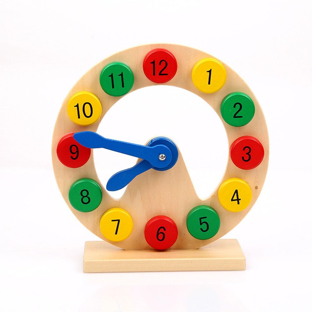 tysszx Montessori Wooden Teaching Clock Toy, Time Learning Toy with Colorful Numbers