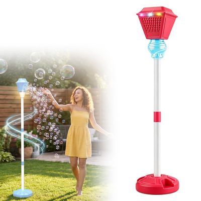 Standing Bubble Machine, 2026 New Street Lamp Bubble Tower with Lights, Rechargeable, Adjustable Height Street Light for Outdoor Garden, Patio, Wedding, Party and Event Decor (Red)