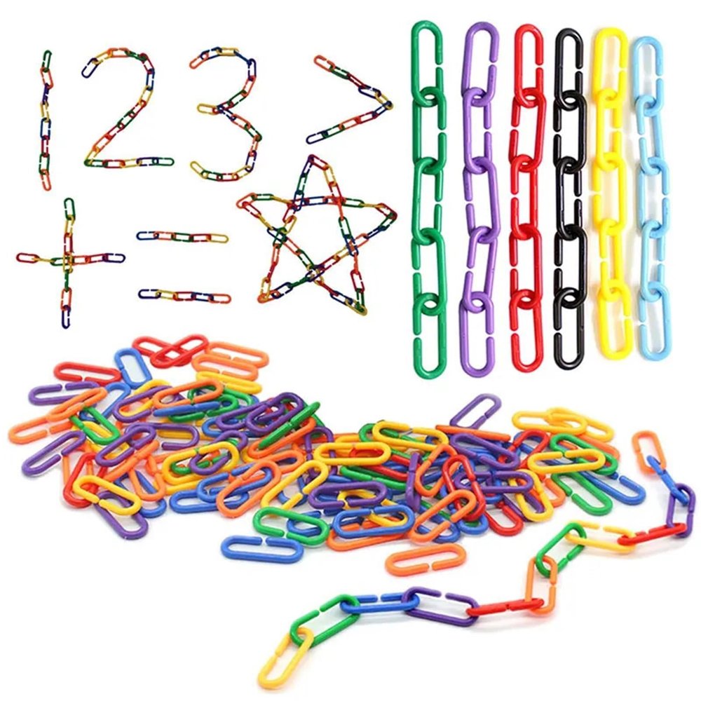 Alianm Plastic C Clips Hooks Chain Links 800Pcs Geometric Chain Linked Buckle Building Block Educational Toys Rainbow Connected Buckle Color Cognitive Educational Toys