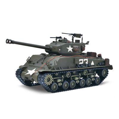 2.4GHz 1/16 Scale M4A3E8 Sherman Medium RC Tank Metal Reinforced Edition (RTR), Featuring A 360 Rotating Turret, Smoke Effects, Combat Sound System, And Infrared Combat Capabilities (Olive Drab)