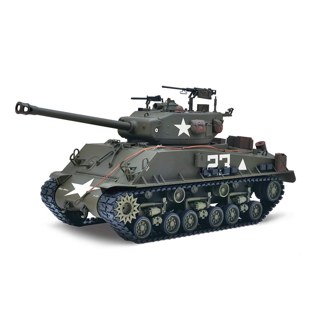 2.4GHz 1/16 Scale M4A3E8 Sherman Medium RC Tank Metal Reinforced Edition (RTR), Featuring A 360 Rotating Turret, Smoke Effects, Combat Sound System, And Infrared Combat Capabilities (Olive Drab)