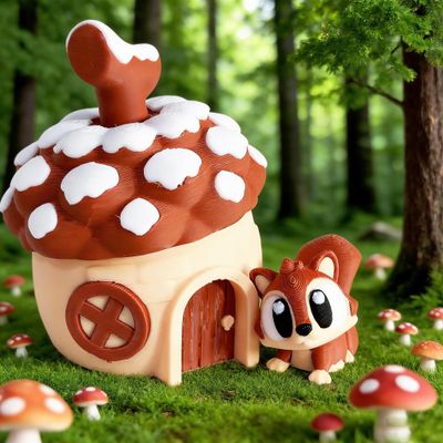 3D Print Cute Cute Nerdy Squirrel House + Squirrel Set Model Plastic Decorative Table Top Decoration Sculpture Ornaments Festival Gifts