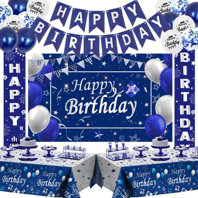 Blue Birthday Decorations for Men Boys, White Navy Blue Party Decorations
