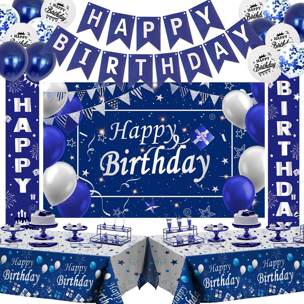 Blue Birthday Decorations for Men Boys, White Navy Blue Party Decorations