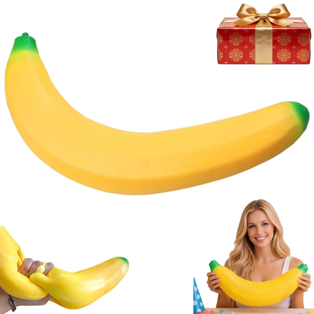 2PC Slow Rising Banana Stress Relief Toys for Adults, Squishy Sensory Toys for Anxiety Relief, Soft Pinch and Release Novelty Gifts for Focus and Relaxation, Fun Office Desk Fidget Stress Ball
