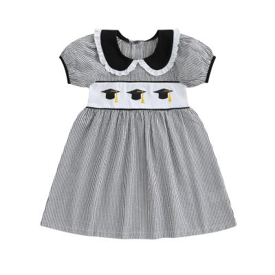 Toddler Back to School Outfits for Girls Summer Dresses Short Sleeve Doll Collar Apple Pencil Embroidery Clothes (Black, 3-4 Years)