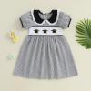 Toddler Back to School Outfits for Girls Summer Dresses Short Sleeve Doll Collar Apple Pencil Embroidery Clothes (Black, 3-4 Years) view 3