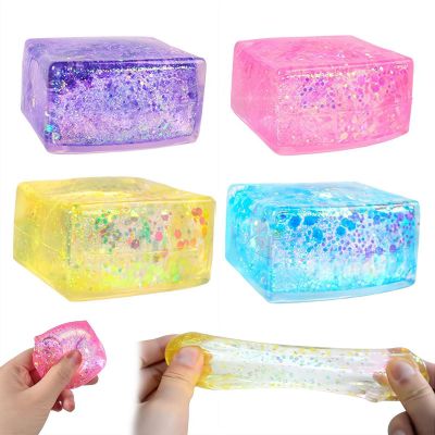 1Pcs Glitter Ice Cube Squishies,Soft Stress Relief Ice Cube for Adults & Teens,Colorful Sugar Stress Balls Sensory Squeezes Gift for Office Desk Party Favors