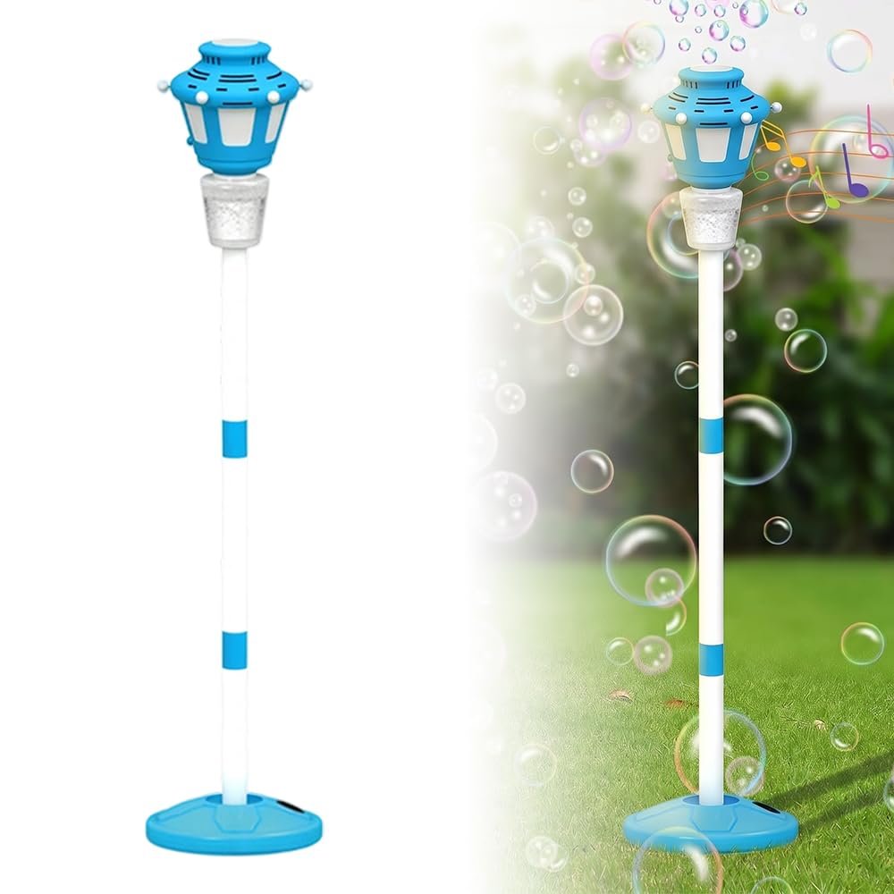 2026 New 47" Rechargeable Automatic Bubble Maker with Light and Music for Outdoor, Adjustable Height Stand with Detachable Wand, Bubble Solution Included for Party (Blue)