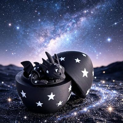 3D Print Cute Dadling Galaxy Starry Dragon+Dragon Egg Model Plastic Ornaments Table Top Decoration Sculpture Ornaments Festival Gifts