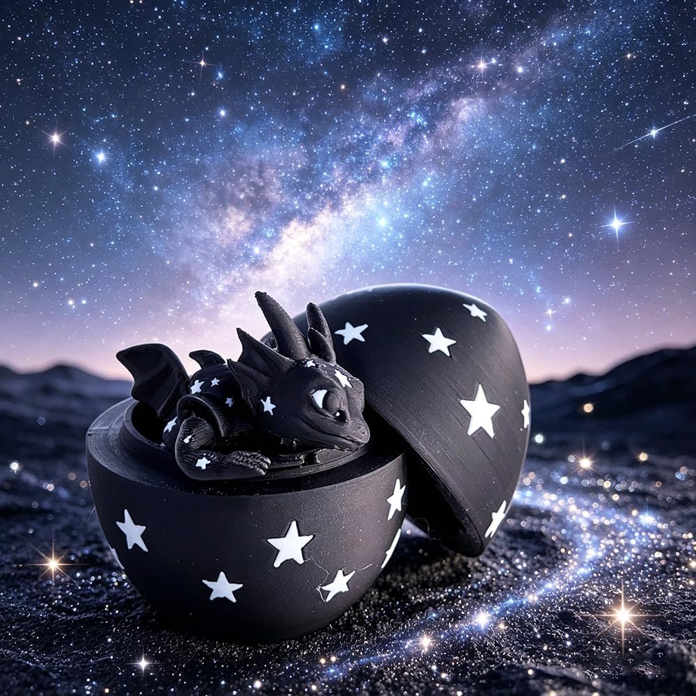 3D Print Cute Dadling Galaxy Starry Dragon+Dragon Egg Model Plastic Ornaments Table Top Decoration Sculpture Ornaments Festival Gifts