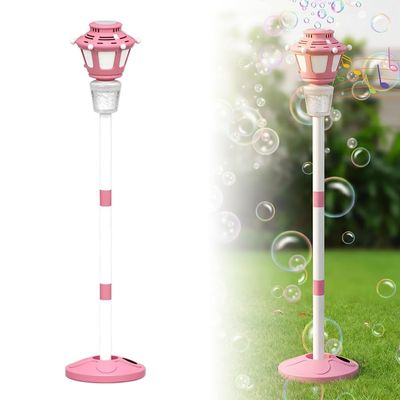 2026 New 47" Rechargeable Automatic Bubble Maker with Light and Music for Outdoor, Adjustable Height Stand with Detachable Wand, Bubble Solution Included for Party (Pink)