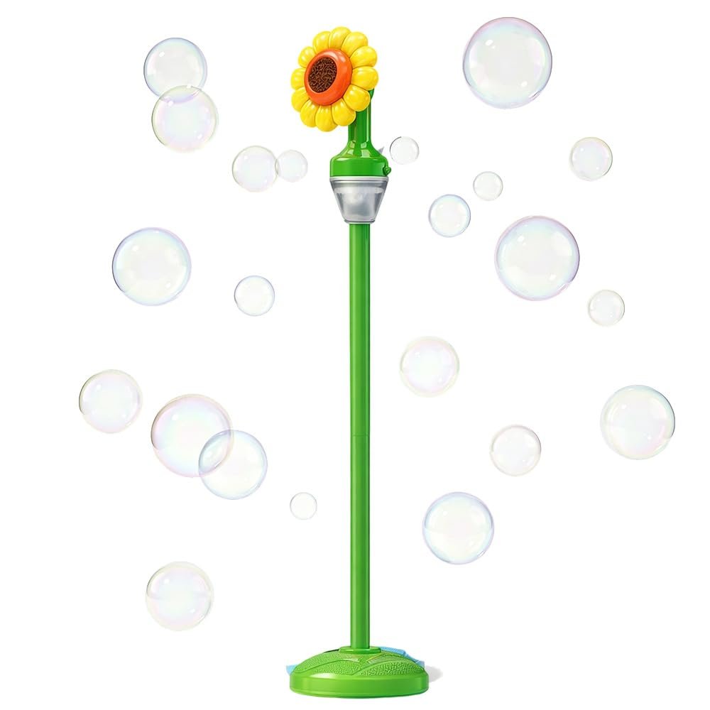Street Lamp Bubble Machine, 2026 New Automatic Bubble Machine Stand with Light Music, Adjustable Standing Bubble Maker Blower Torch-Shaped for Outdoor Party Birthday Wedding (Yellow Sunflowers)