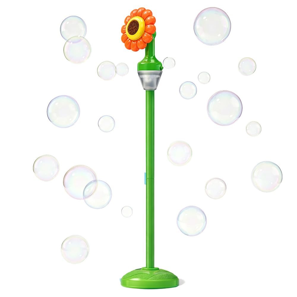 Street Lamp Bubble Machine, 2026 New Automatic Bubble Machine Stand with Light Music, Adjustable Standing Bubble Maker Blower Torch-Shaped for Outdoor Party Birthday Wedding (Orange Sunflowers)