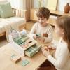 Qryselen Wooden Cash Register Toy, Cash Register Toy Set with Scanner, Play Money & Shopping Cards, Kids Cashier Role Play , Educational for Learning Math Skills view 3