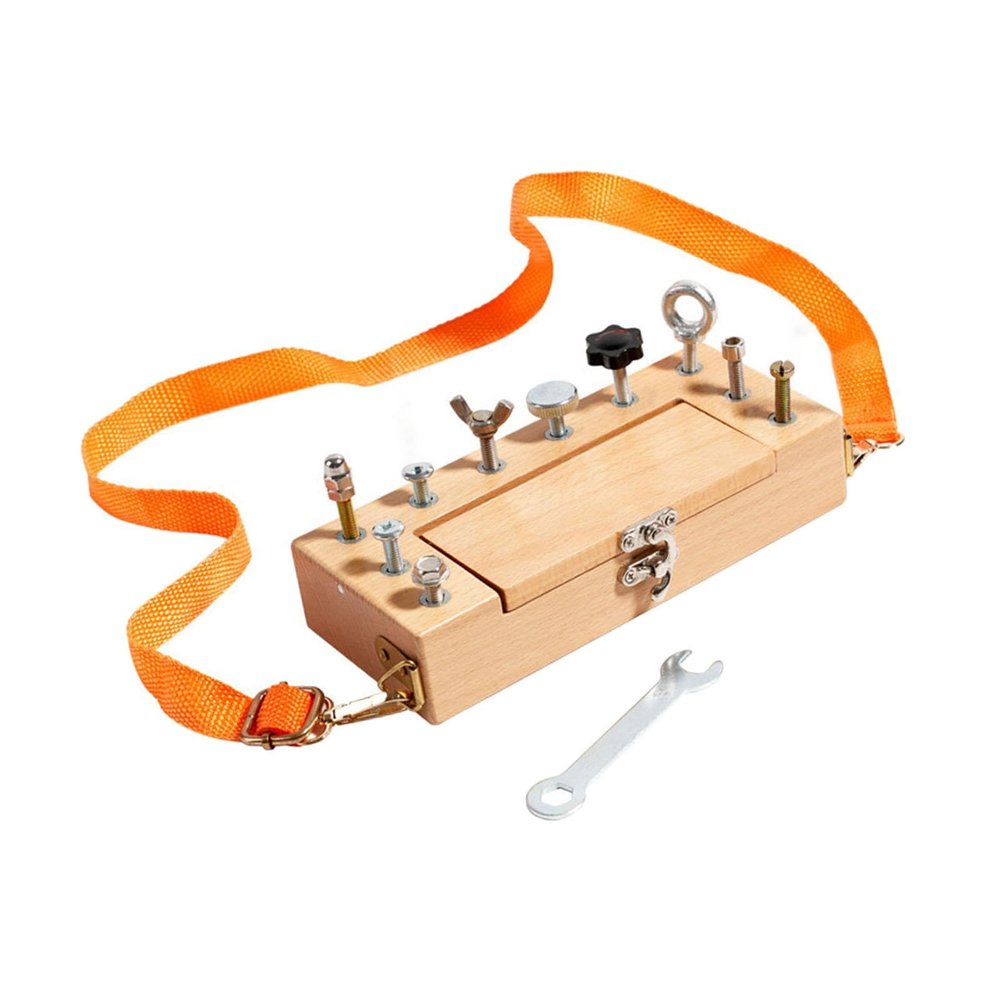 DYNWAVE Kids Nut Tool Box Toy Set Wood Birthday Gift Educational Training Sturdy Screwdriver Board Set with Adjustable Shoulder Strap