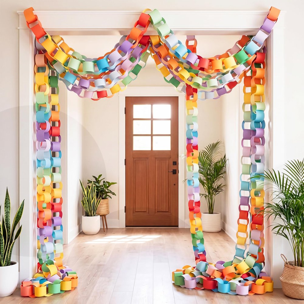 TaoBary Rainbow 1000 Sheet 3.15x10.63 in Paper Chain Garland Strip Construction DIY Craft Paper Chain for Home Classroom Birthday Holiday Party Decor Supplies with Double Side Tape