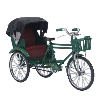 XODSFSKAS Retro Rickshaw Model, 3 Wheel Alloy Desktop Ornament, Miniature Decorative Rickshaw with Vintage Design for Home Office Car Decoration and Dollhouse Prop (Green)