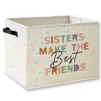 KSDUT Boho Girl Nursery Foldable Storage Bins Box with Handles, Sisters Make the Best Friends Collapsible Foldable Basket Organizer for Girls Room Bedroom Bathroom Playroom Clothes Books