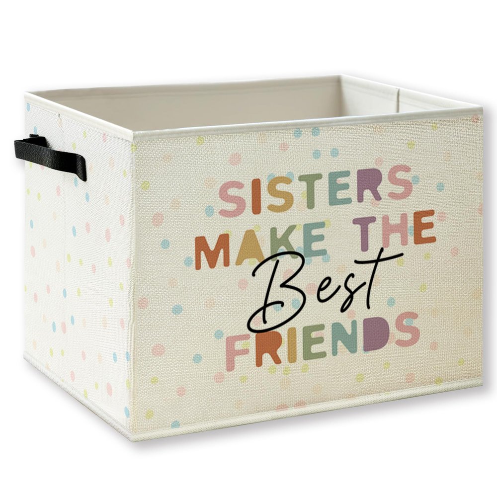 KSDUT Boho Girl Nursery Foldable Storage Bins Box with Handles, Sisters Make the Best Friends Collapsible Foldable Basket Organizer for Girls Room Bedroom Bathroom Playroom Clothes Books