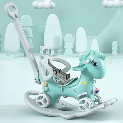 Leamoo 34.25" L x 16.54" W x 34.65" H Toddler Rocking Horse Hdpe Blue Ride-On Toy