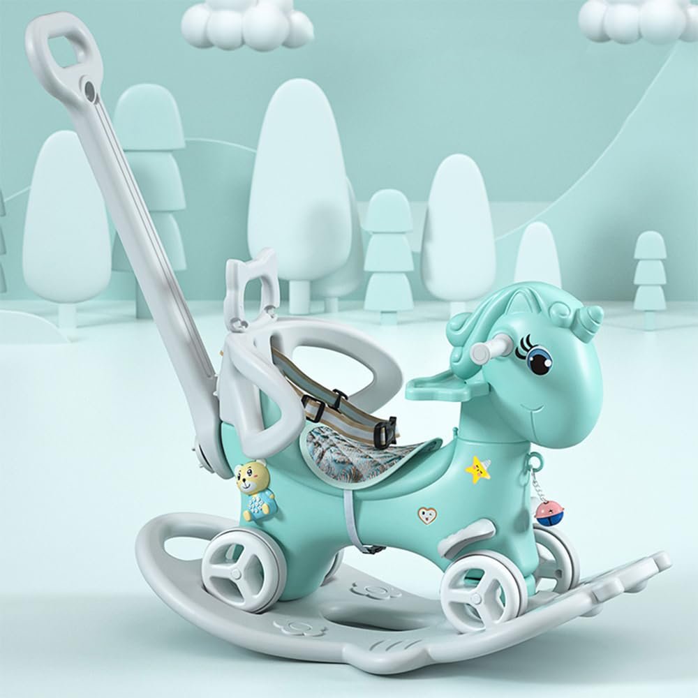 Leamoo 34.25" L x 16.54" W x 34.65" H Toddler Rocking Horse Hdpe Blue Ride-On Toy