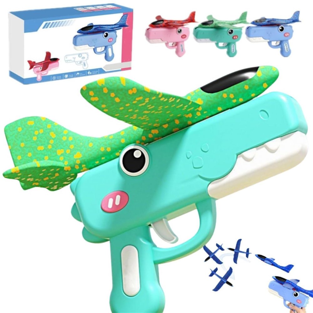 2026 New Cute Dinosaur Airplane Launcher Toy -Boxed Version, 8'' Foam Glider Plane - Outdoor Flying Catapult Toy - Fun Birthday Gifts, Easy to Launch Foam Aircraft(Green)