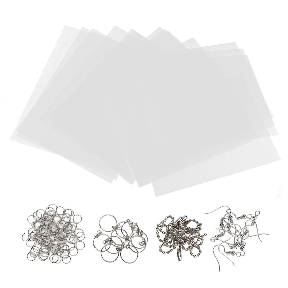 20 Pcs Shrink Plastic Sheets Kit with Key Rings, Heat Shrinky Transparent Plastic Art Paper Acrylic Paint Markers for Key Chains Jewelry Toys Creative Crafts Making Gift