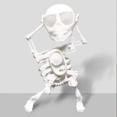 3D Printed Dancing Skeleton Toy, Wind Up Mechanical Wobble Skull Figurin*, Funny Shaking Skeleton Prank Toy, Automatic Swing Desktop Fidget Ornament for Halloween Party Gift (White)