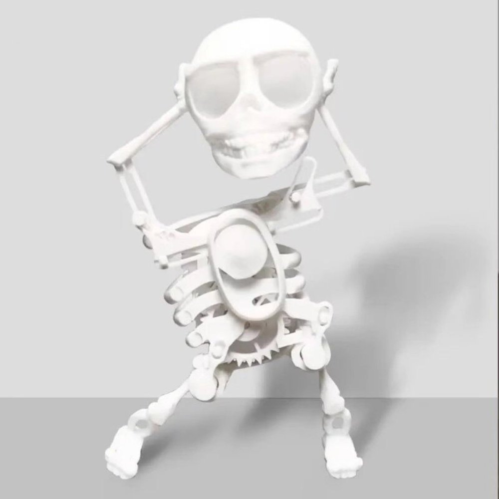 3D Printed Dancing Skeleton Toy, Wind Up Mechanical Wobble Skull Figurin*, Funny Shaking Skeleton Prank Toy, Automatic Swing Desktop Fidget Ornament for Halloween Party Gift (White)