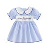 Foidiccx Toddler Baby Girl 4th of July Dress Puff Short Sleeve Doll Collar Independence Day Outfit Summer Little Kid Clothes (Blue god Bless the USA American Flag Plaid, 2-3 Years) view 1