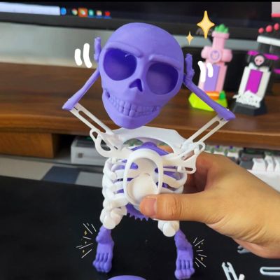 3D Printed Dancing Skeleton Toy, Wind Up Mechanical Wobble Skull Figurin*, Funny Shaking Skeleton Prank Toy, Automatic Swing Desktop Fidget Ornament for Halloween Party Gift (Purple)