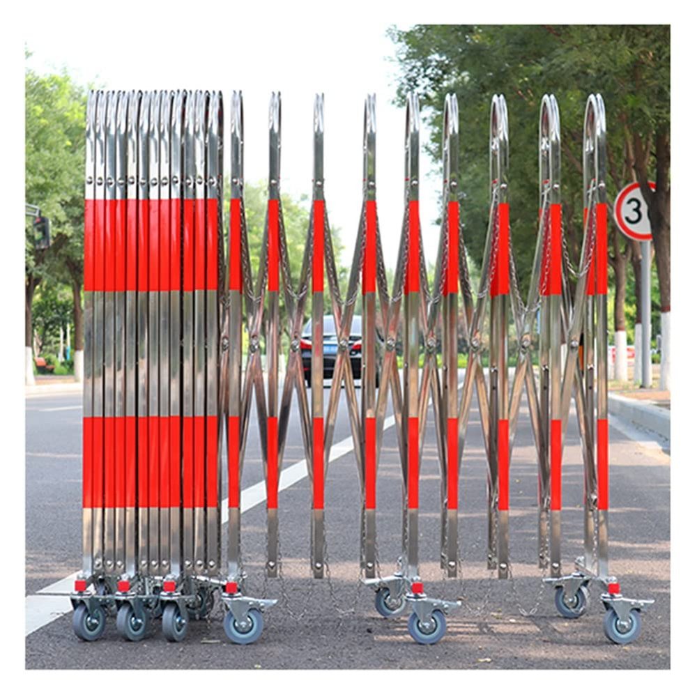 GenSDH Retractable Stainless Steel Safety Barrier Gate for Garages Schools and Malls Expandable Traffic Fence,Red,Silver,1.1x5m