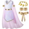 Girl's Toga Dress Greek God Outfit Roman Robe Cosplay Halloween Costume Accessories Set(PK 140) Pink view 1