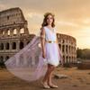 Girl's Toga Dress Greek God Outfit Roman Robe Cosplay Halloween Costume Accessories Set(PK 140) Pink view 2