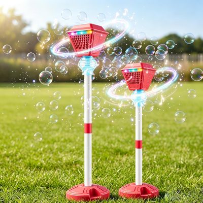Automatic Standing Bubble Machine, Street Lamp Style Bubble Tower with Lights & Music, Adjustable Height Professional Bubble Maker for Wedding, Party, Outdoor Garden Events (Red, 2pcs)