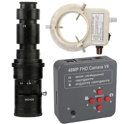 48MP 2K 1080P USB HDMI Industrial Digital Electronic Video Microscope Camera for Phone Soldering Repair & 500X C-Mount Lens Whit 56-LED Adjustable Ring Light