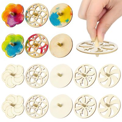POPETPOP 40 Pieces Wood Spinning Tops for Kids, DIY Unfinished Wooden Gyroscope Toys, 5 Geometric Shapes Unfinished Wood Gyros for Kids - Creative Stem Arts for Birthday Party Favors, Family Game
