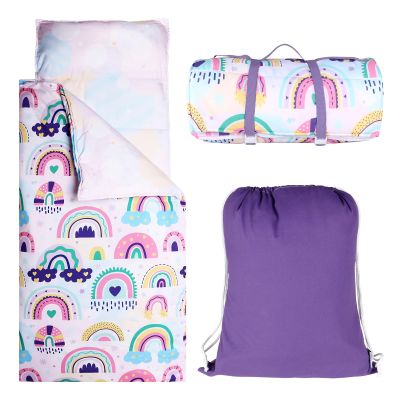 Hi Sprout Toddler Nap Mat with Removable Pillow & Soft Blanket, All-in-One Lightweight Sleeping Bag for Daycare, Preschool, Kindergarten & Travel, Washable Bedding for Kids Boys & Girls (Rainbow)