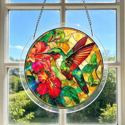 7.87 Inch Acrylic Puzzles Suncatcher Window Hanging, Unique Emerald Flame Hummingbird Acrylic Sun Catcher Puzzle Kit, Suncatchers for Doors Garden and Window Hanging, Colorful Gift for Puzzle Lover