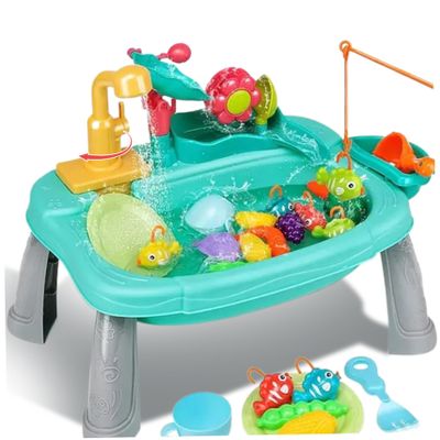 KUYYFDS Sand Water Tables, Water Table for Toddlers 1 Set Electric Waterproof Circulated Sensory Table with Flower Waterwheel Detachable Cute Kids for Fishing Game Pretend Play