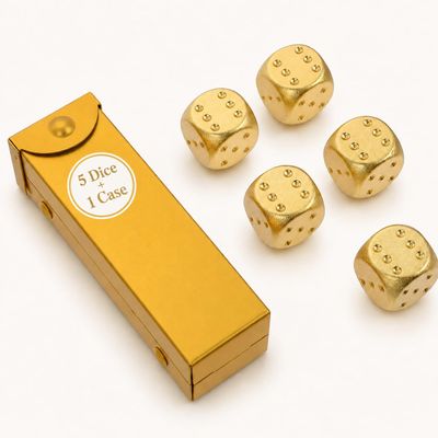 5 Pcs Gold Dice Set with Case, Premium Metal Dice Set Fancy Dice for Mahjong Dice Set, Game Dice Playing Dice 6 Sided Dice Set for Board Game Dice Party RPG Poker Tabletop Games