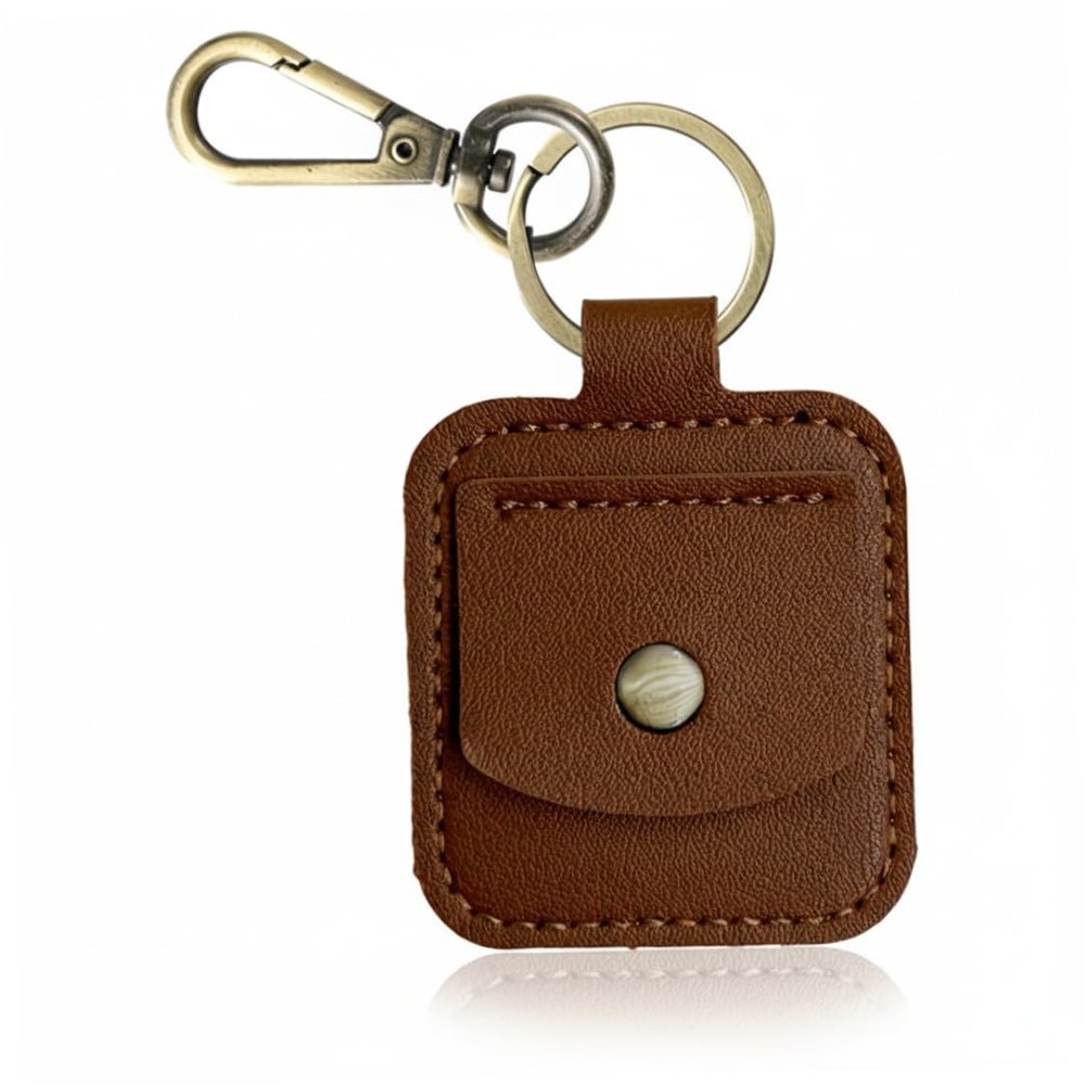 Coin Holder Keychain, Quarter Holder Keychain, Leather Coin Portable Anti-lost Pouch, Dark Brown, 2.17x1.77 Inch