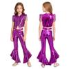JEYPINMI Kids Girls Jazz Dance Costume Metallic Fancy Show Suit Vest with Ruffles Flared Pants Outfit for Performance Purple 16 view 1