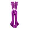 JEYPINMI Kids Girls Jazz Dance Costume Metallic Fancy Show Suit Vest with Ruffles Flared Pants Outfit for Performance Purple 16 view 2