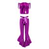 JEYPINMI Kids Girls Jazz Dance Costume Metallic Fancy Show Suit Vest with Ruffles Flared Pants Outfit for Performance Purple 16 view 3