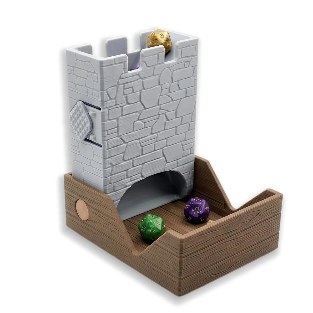 ASUIU Medieval Dice Tower - Premium Composite Stone & Wood Texture Castle Dice Roller for DND, TTRPG, Pathfinder - Portable Compact Dice Castle with Integrated Tray - Fits Full 7-Die Polyhedral Set