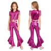 JEYPINMI Kids Girls Jazz Dance Costume Metallic Fancy Show Suit Vest with Ruffles Flared Pants Outfit for Performance Hot Pink 10 view 1