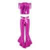 JEYPINMI Kids Girls Jazz Dance Costume Metallic Fancy Show Suit Vest with Ruffles Flared Pants Outfit for Performance Hot Pink 10 view 3